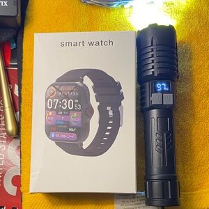 Smart Watch with Black Band and flashlight